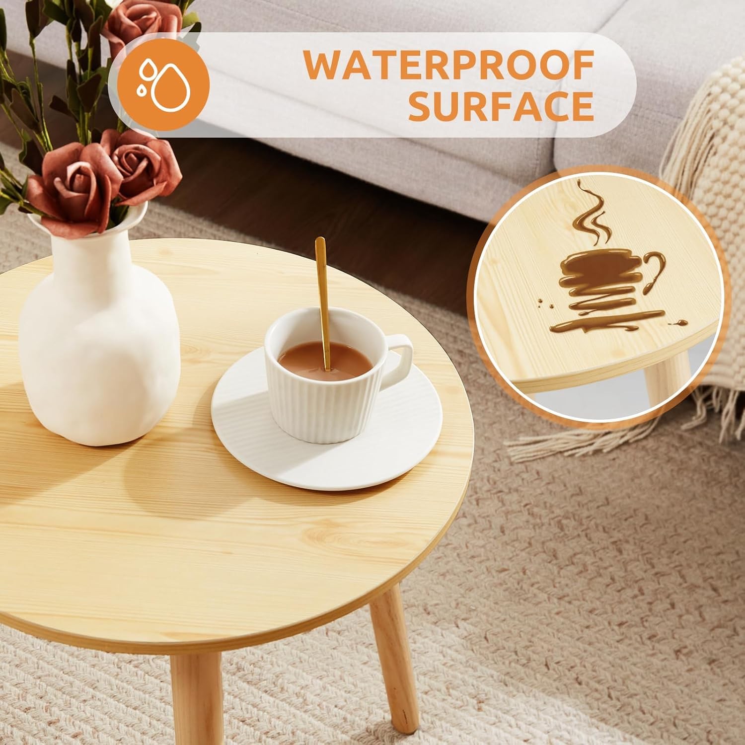 Small Round Side Table Modern Light Wood Side Table Bedside Nightstand End Table