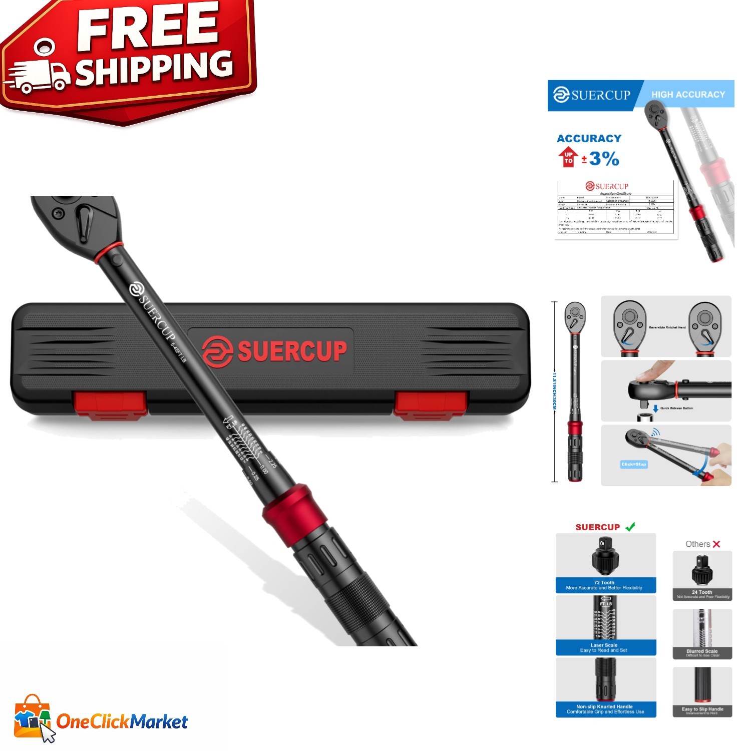 3/8-Inch Click Torque Wrench - 5-45 Ft-Lb Precision Tool for Vehicle Maintenance
