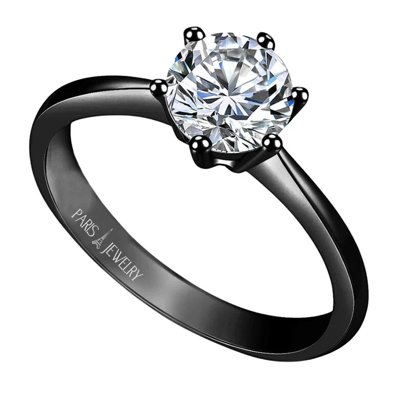 18K Black 2ct Created White Round Engagement Wedding Ring Plated Size 7