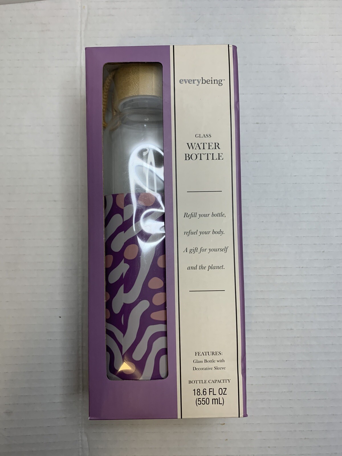 Everybeing Glass Water Bottle With Decorative Sleeve. 18.6 Fl Oz