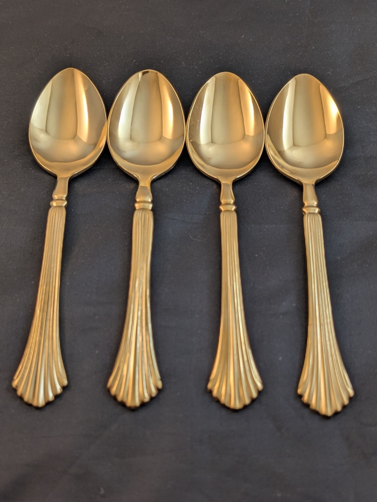 4pc Rogers PAVILLION Gold Electroplate Korea Stainless Oval Soup Spoons 6 7/8"