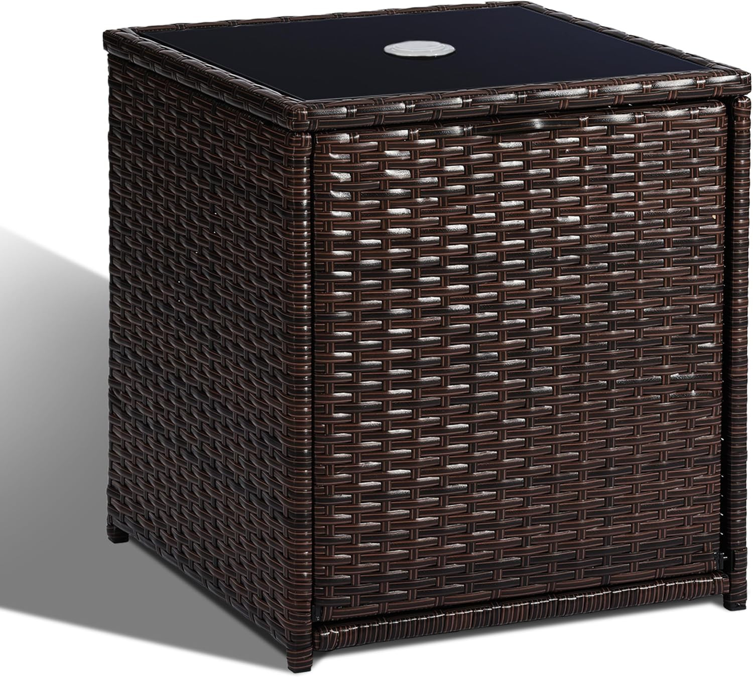 Outdoor Umbrella Side Table with 2 Weight Bags, 2-In-1 Patio Table with Umbrella