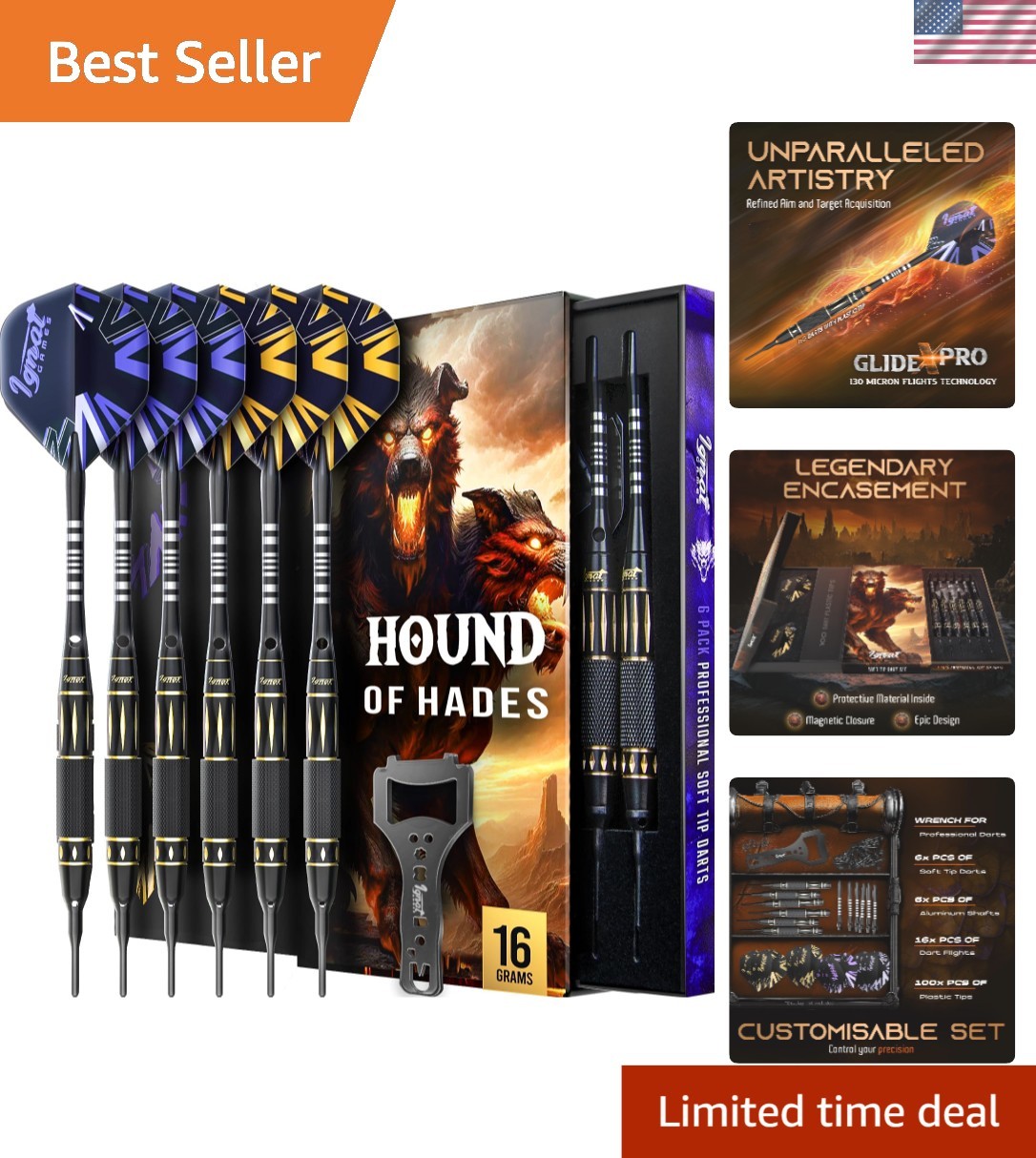 Dart Champion's Set: 6 Brass Darts with Ergonomic Grip & Game Accessories