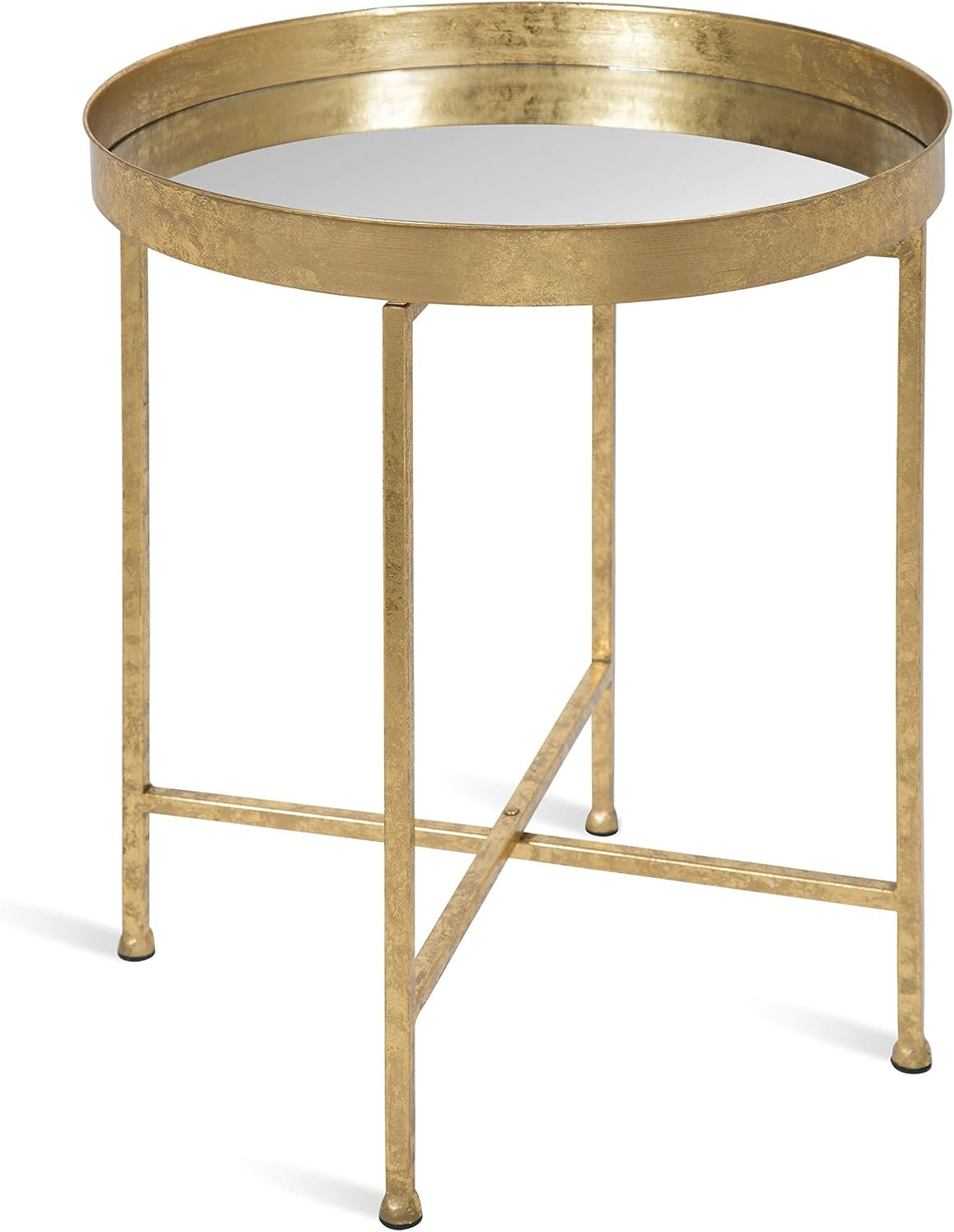 Celia Metal Foldable round Accent Table, 18.25" X 18.25" X 22", Glass Surface an