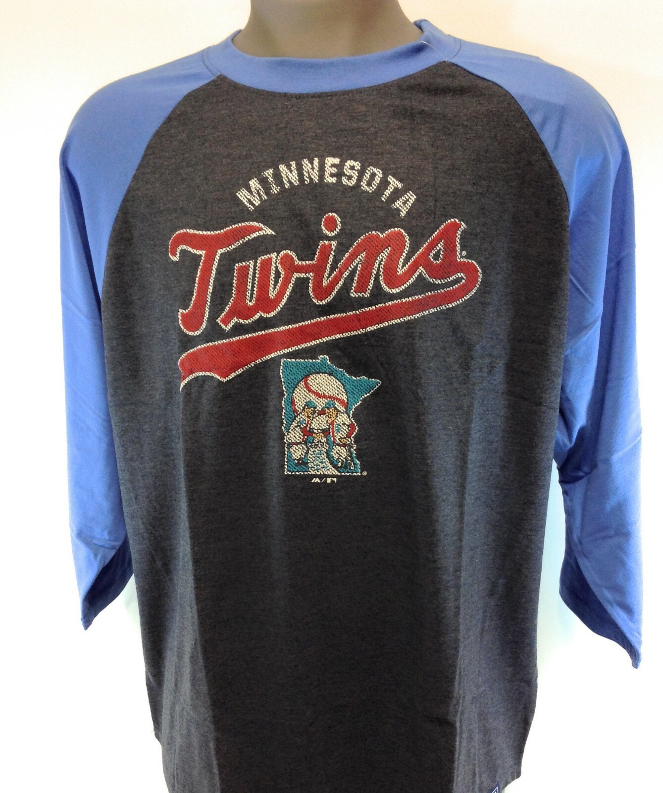 Mens Majestic MLB Minnesota Twins Cooperstown Collection Baseball 3/4 T-Shirt