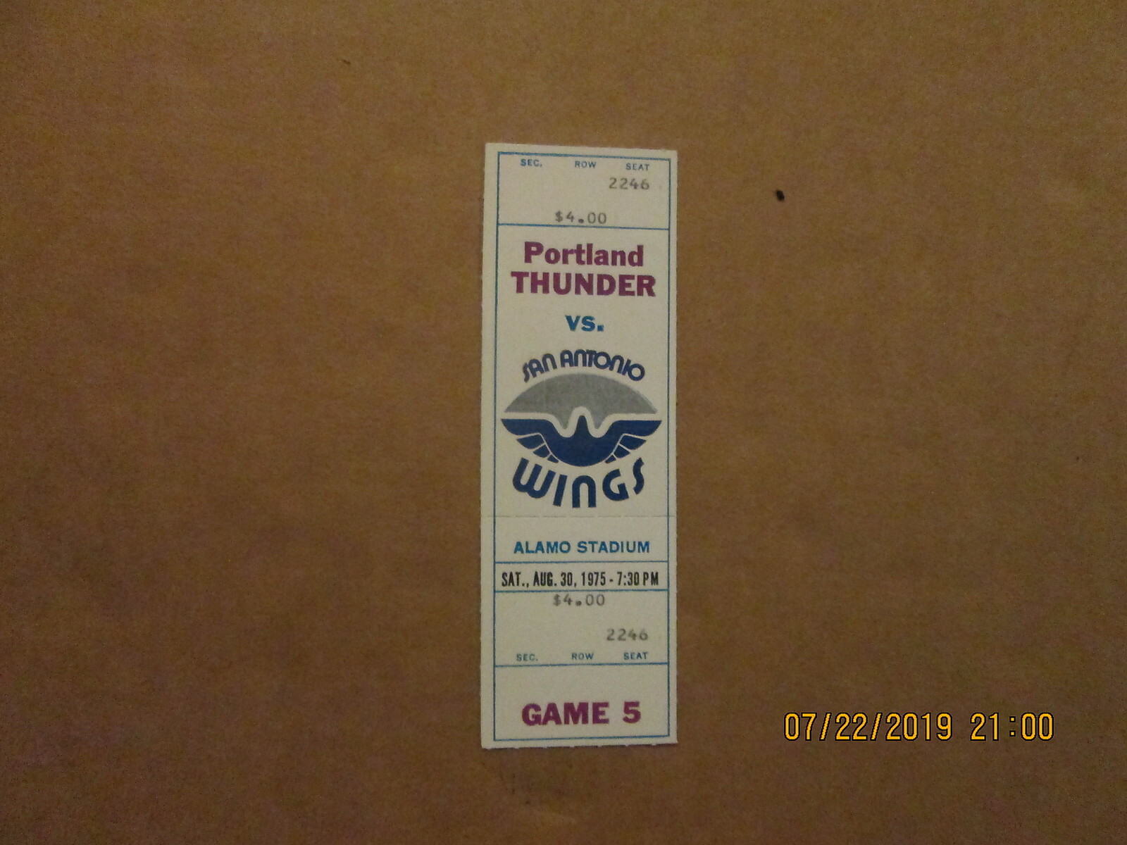 WFL Portland Thunder vs. San Antonio Wings Vintage 1975 Football Full Ticket