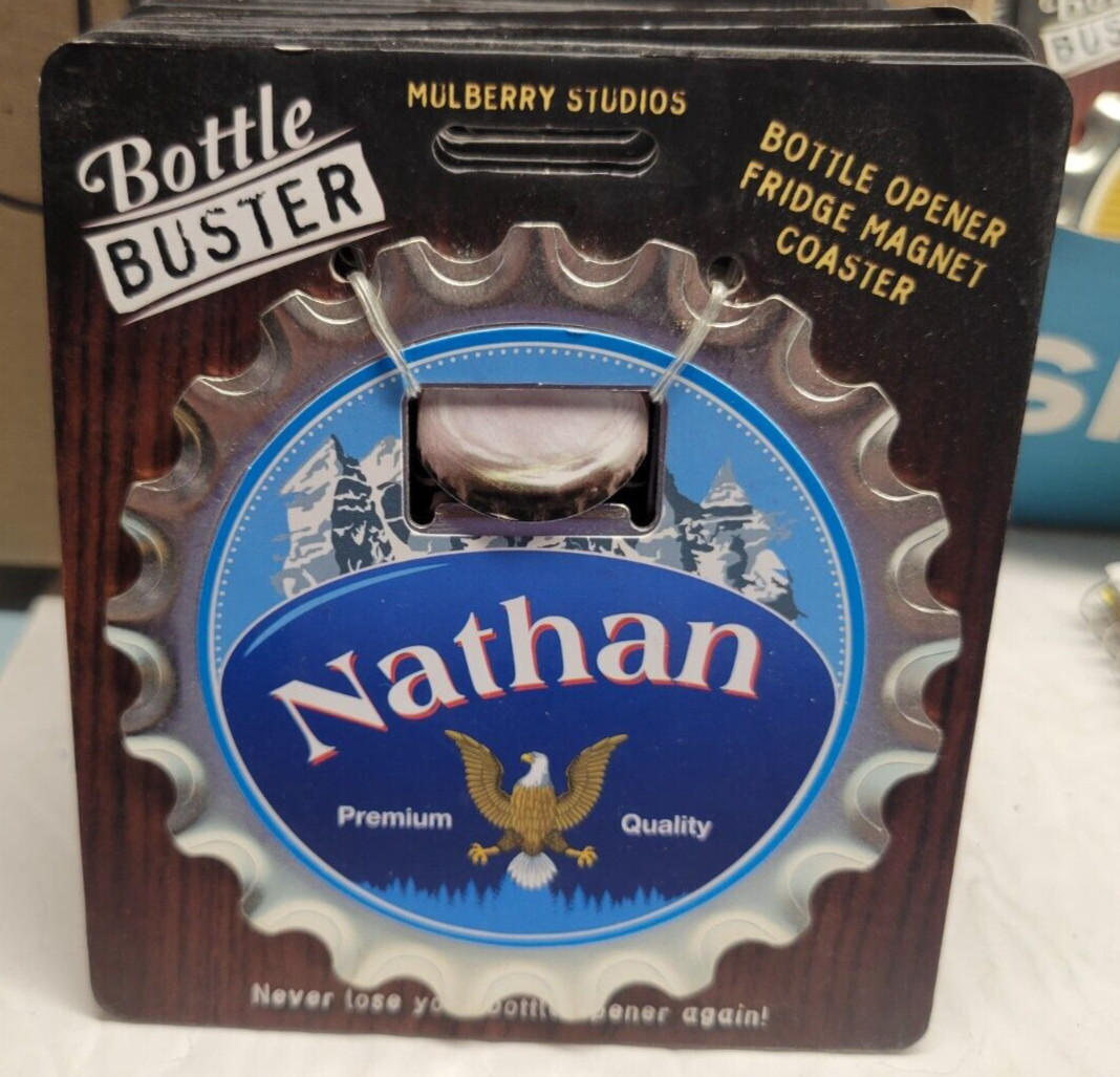 NATHAN PERSONALIZED MULTI GADGET BOTTLE OPENER MAGNET COASTER NEW - U