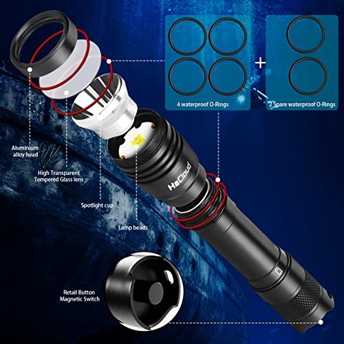 3000LM Scuba Diving Flashlight with Rechargeable Dive Light Underwater 1 Pack