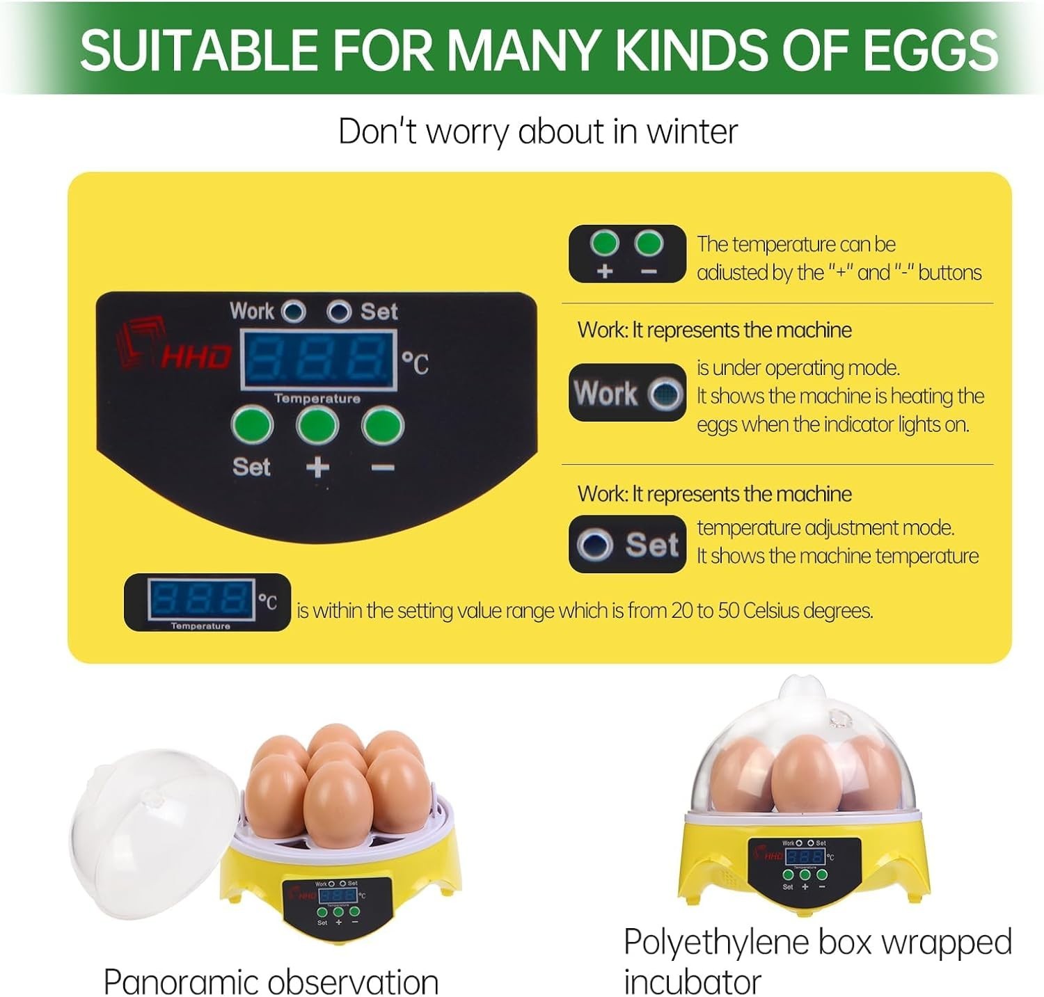 Lightweight 7-Egg Incubator - Automatic Temperature & Manual Humidity Control