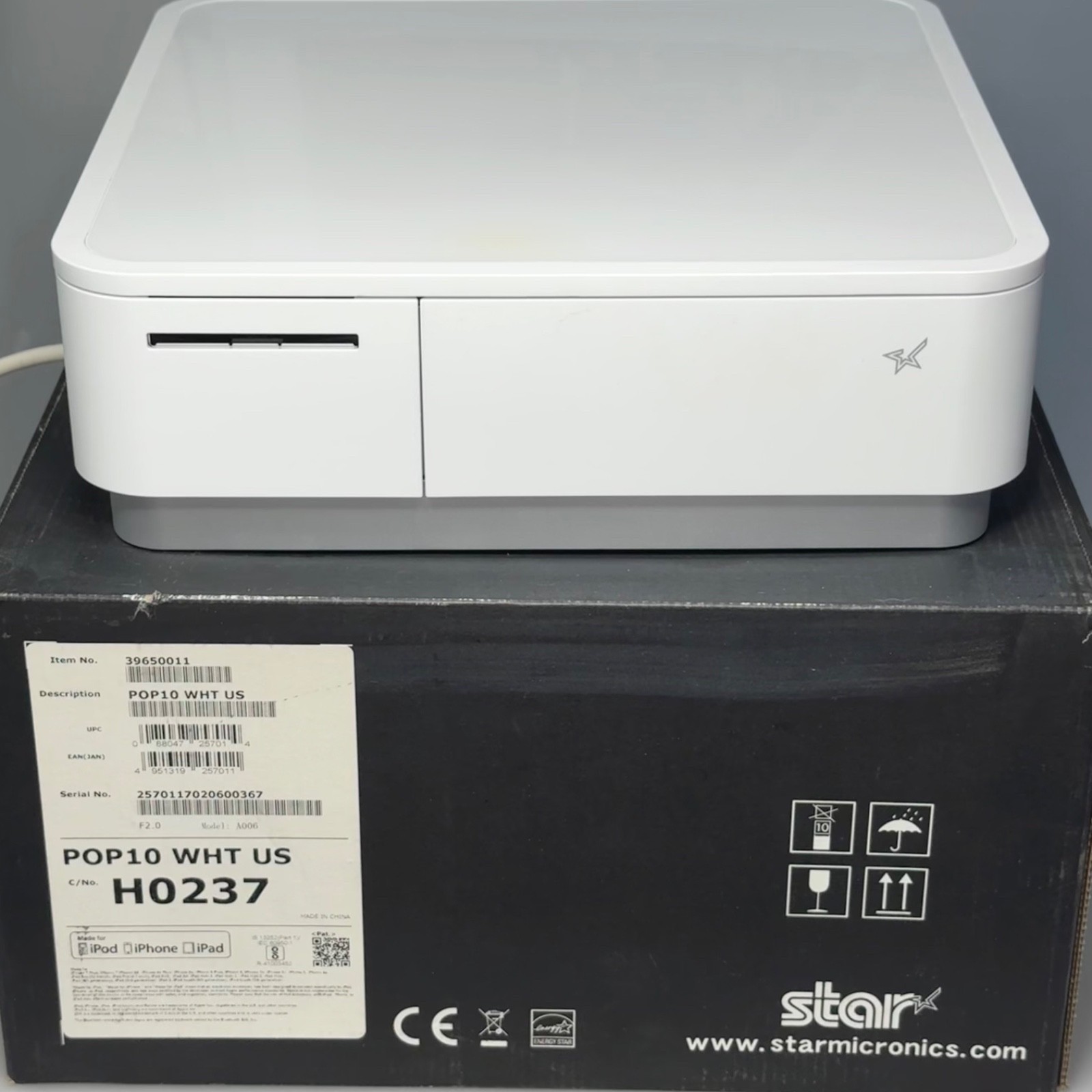 Star Micronics mPOP POP10 Receipt Printer Cash Drawer White POS Bluetooth USB