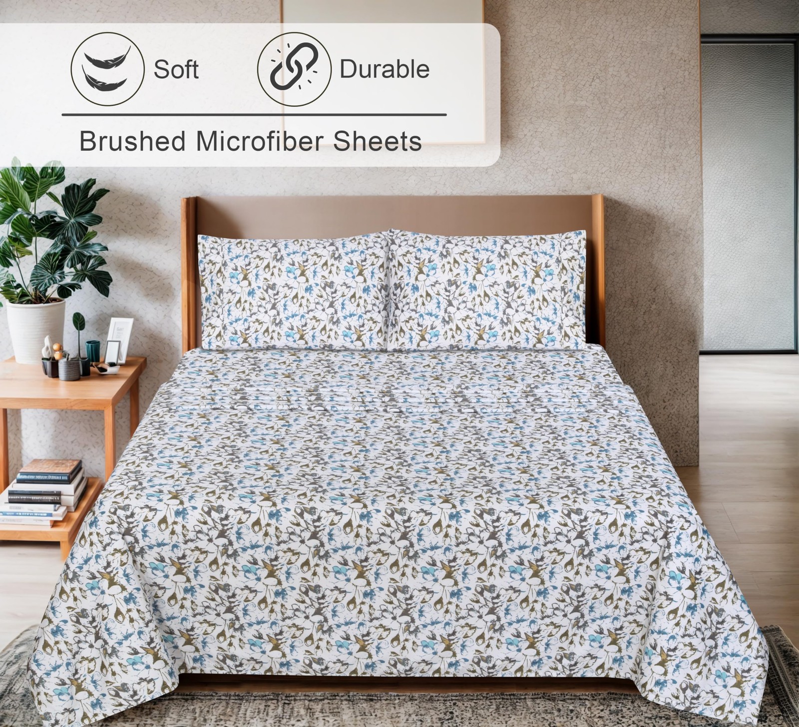 Floral Sheets Full Size Bed - Flower Bed Sheets Fitted Up to 15” Deep Pocket ...