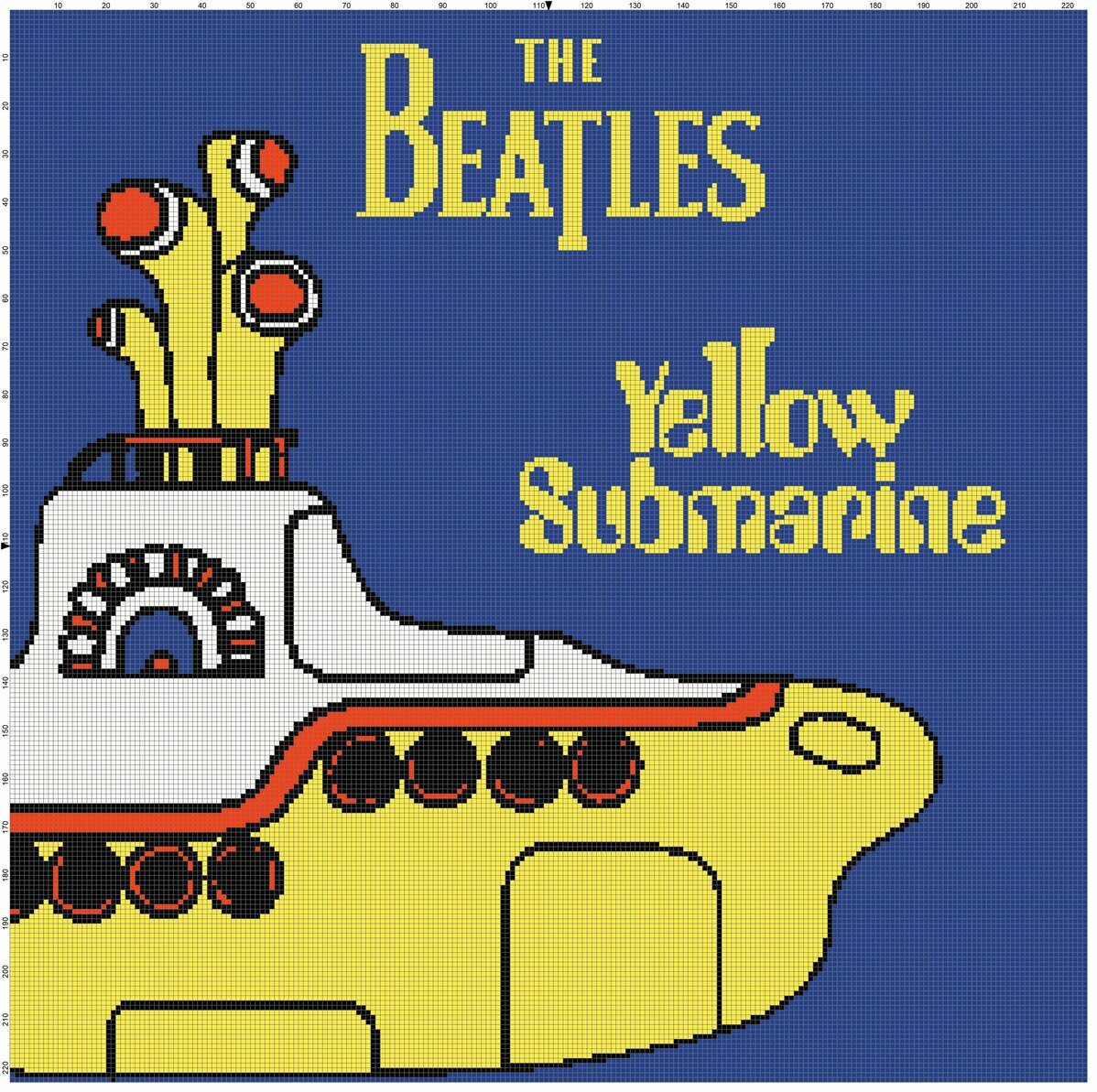 Retro Funky Beatles Yellow Submarine Psychedelic Counted Cross-Stitch Pattern