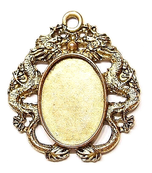 4 of 40x30mm Antique Gold Deco Victorian Double Dragon Pendant Settings 68x62mm