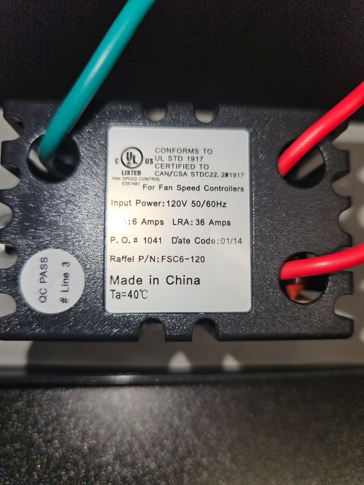 Raffel Solid State Speed Control Fsc6-120 Brand New Fan Speed Control