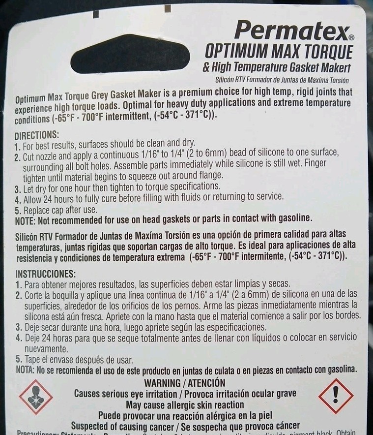 Permatex 27036 Optimum Max Torque Gasket Maker Grey - 3.35 Oz