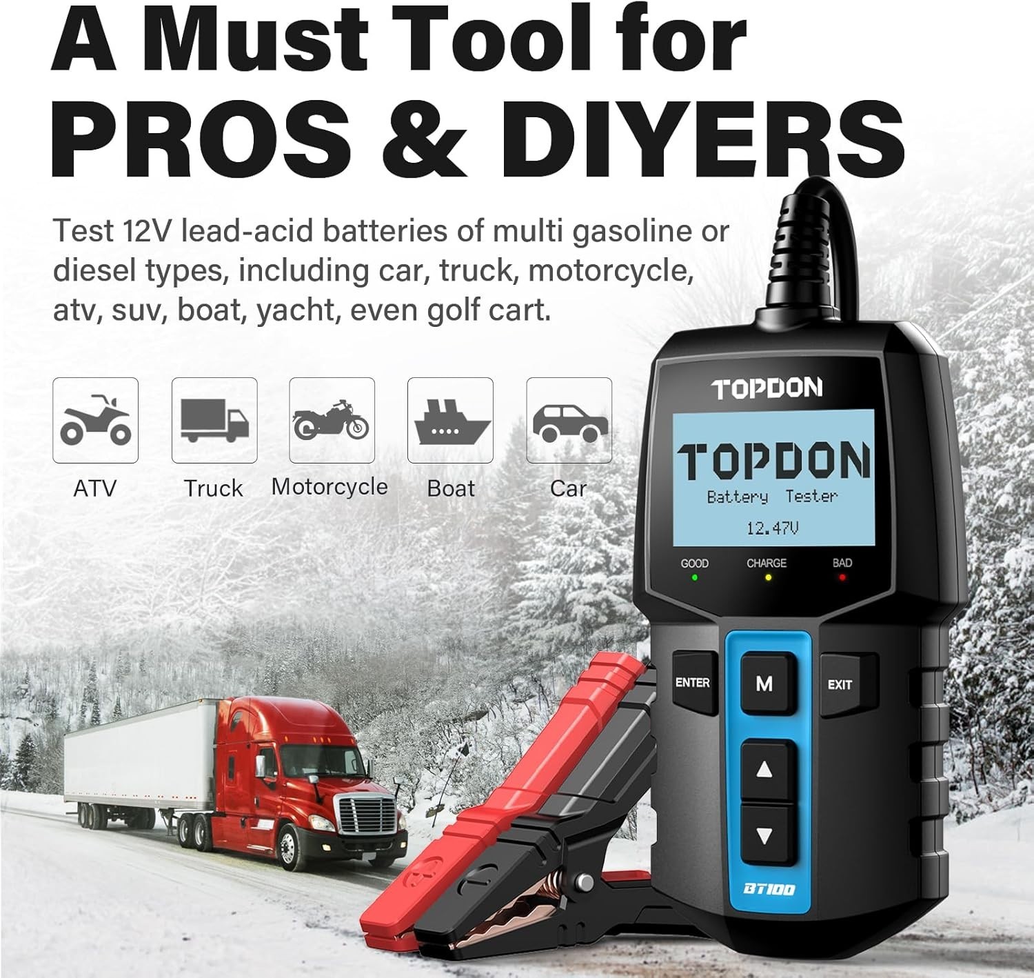 Topdon BT100: Reliable 12V Battery Tester with Comprehensive Analyzing Features