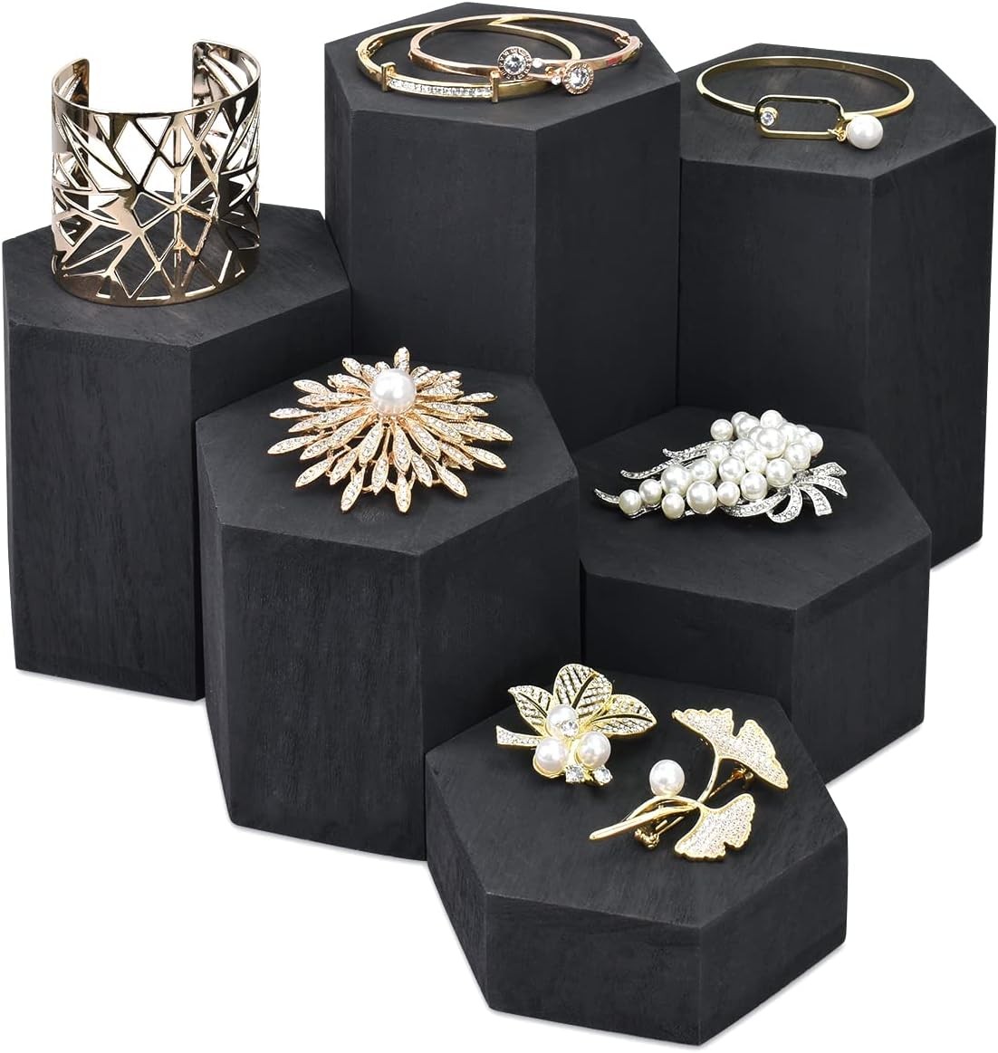 Wooden 6pcs Hexagon Risers for Display Jewelry And Additions Display Stand