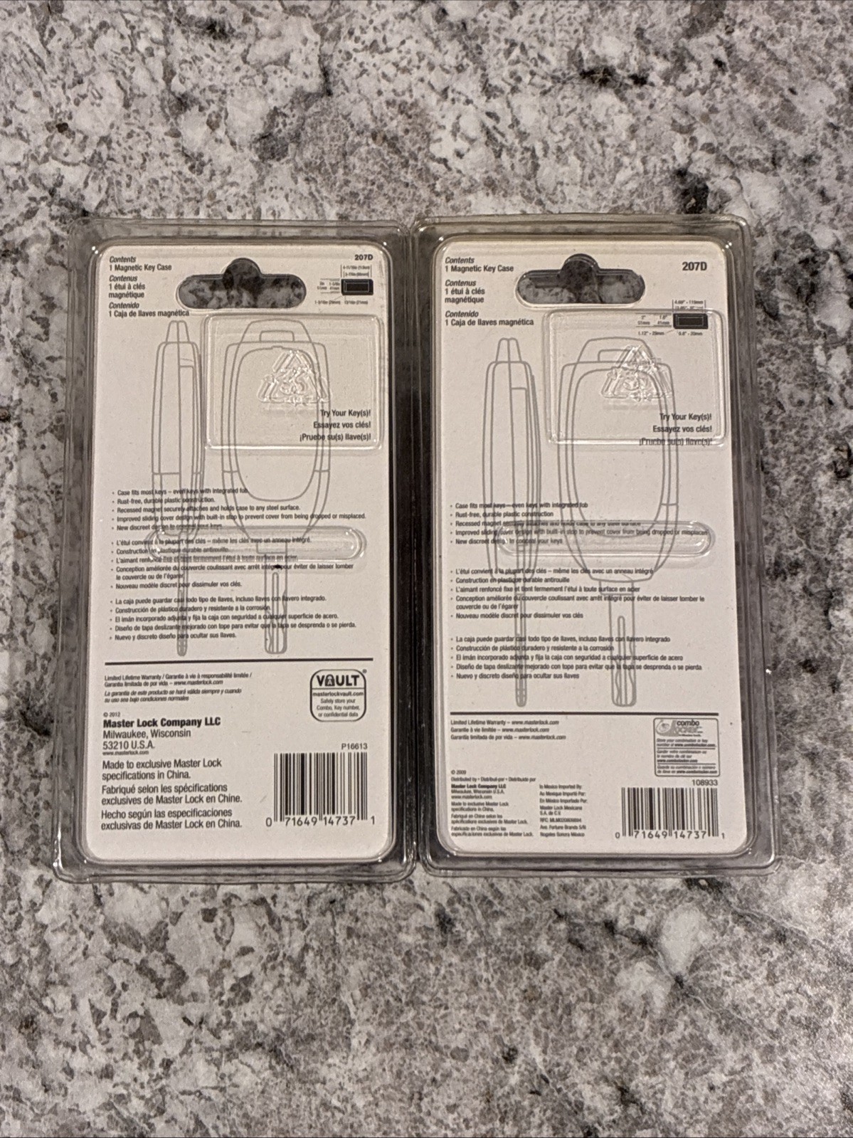 (2) Master Lock LARGE MAGNETIC SPARE KEY HOLDERS Key Storage - 207D - New