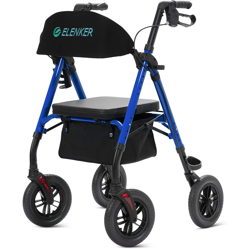 10” Deluxe ELENKER Heavy Duty Rollator Walker Rolling Walking Medical Aid Blue