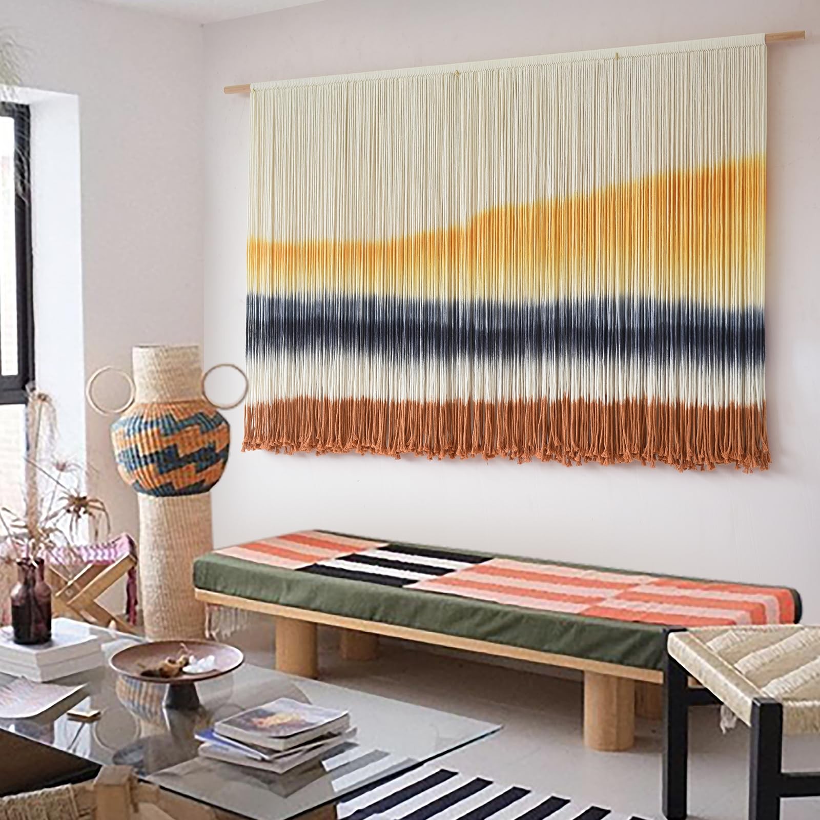 Boho Home Decor Macrame Wall Hanging Dip Dyed Tapestry 57 W x 35 L