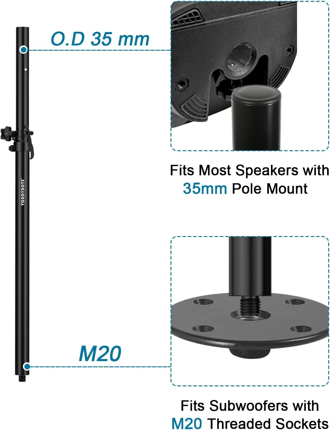 2 Pack Speaker Poles Subwoofer M20 Threaded 30"-48" Height Adjustable Pole 35mm