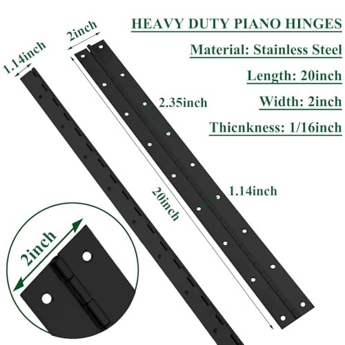 2Pack Heavy Duty Piano Hinge, 2" Open Width x 20" Continuous & Piano 20INCH