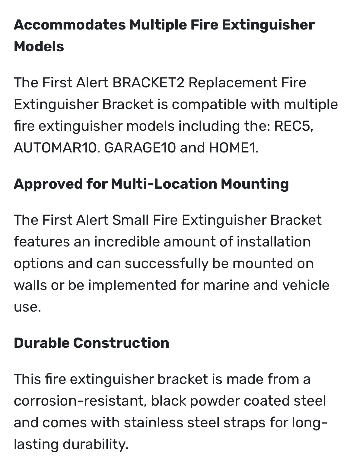 First Alert Small Fire Extinguisher Mounting Bracket - BRACKET2 NEW IN BOX