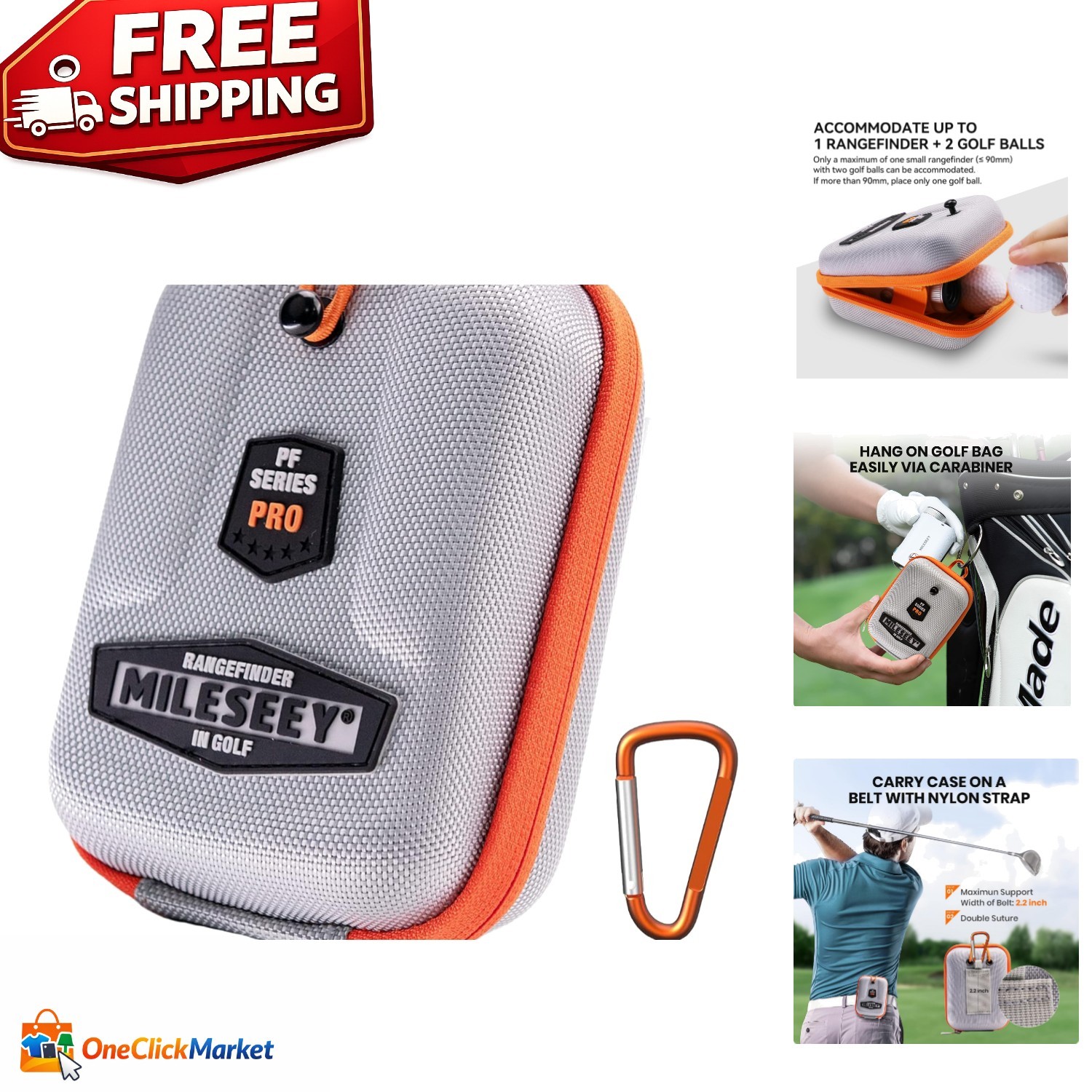 Waterproof Hard Shell Golf Rangefinder Case with Carabiner - Fits 6" Devices