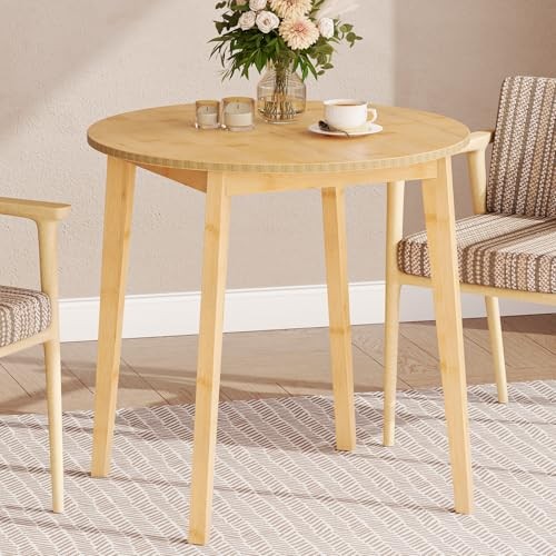 Bamboo Dining Table, Round Dining Table for 2, 27.5" Kitchen Table for Natural