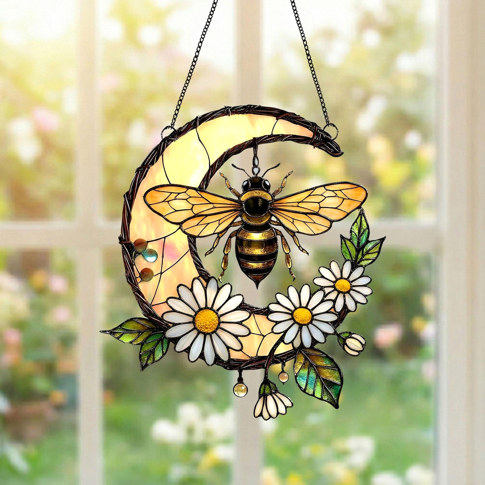 Bee Suncatcher Acrylic Window Hanging, Honeybee Gift for Garden