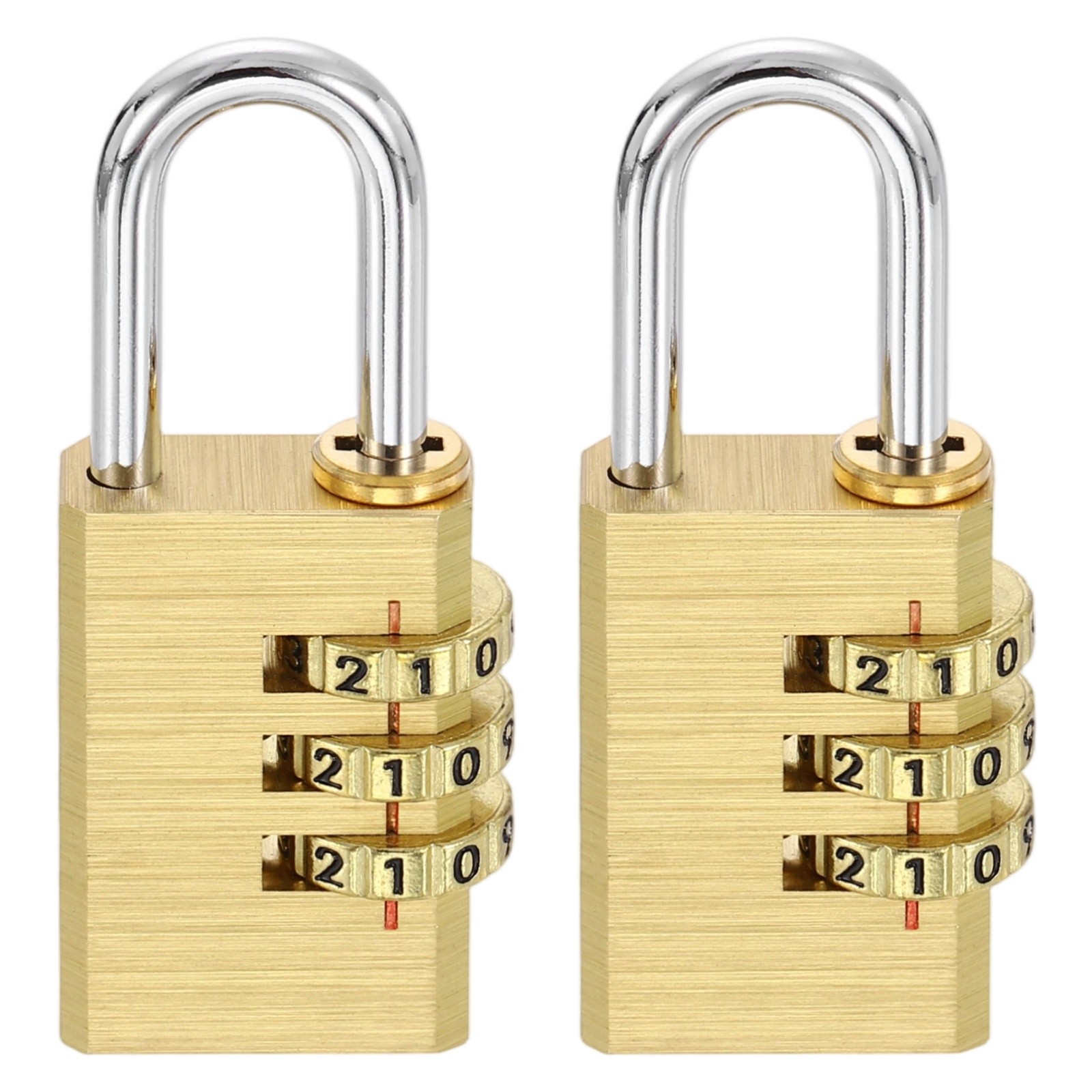 Brass Combination Lock 2.87", 2Pcs 3 Digit Resettable Combination Padlock Yellow