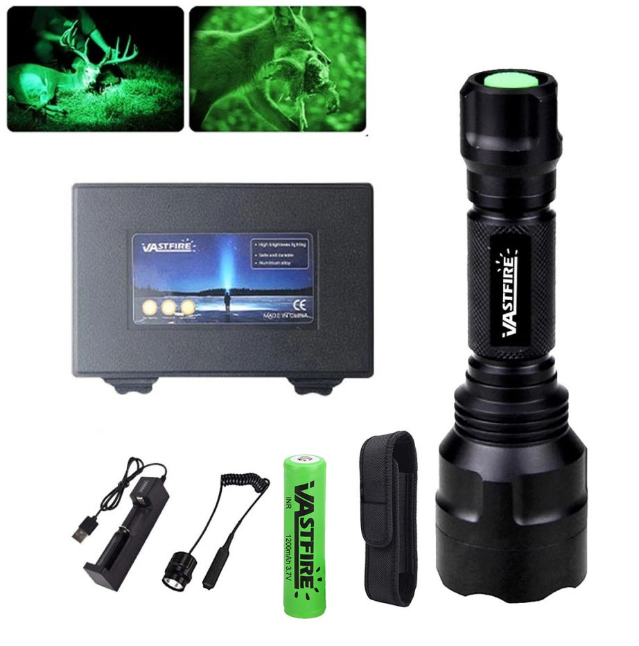 800 Yards LED Flashlight Predator Night Hunting Green Light Rechargeable Torch