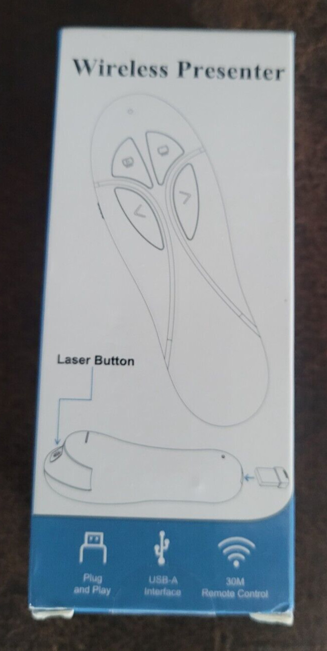 Wireless Presenter w/Laser Button Plug & Play USB-A 30M Remote Control