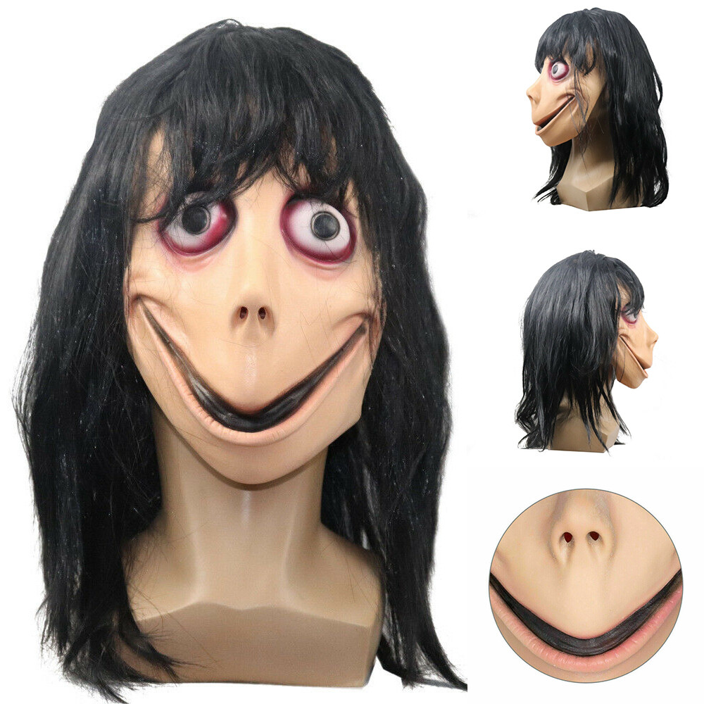 Halloween Scary Horror Latex Face Mask w/Wig Hair Costume Cosplay Party Prop