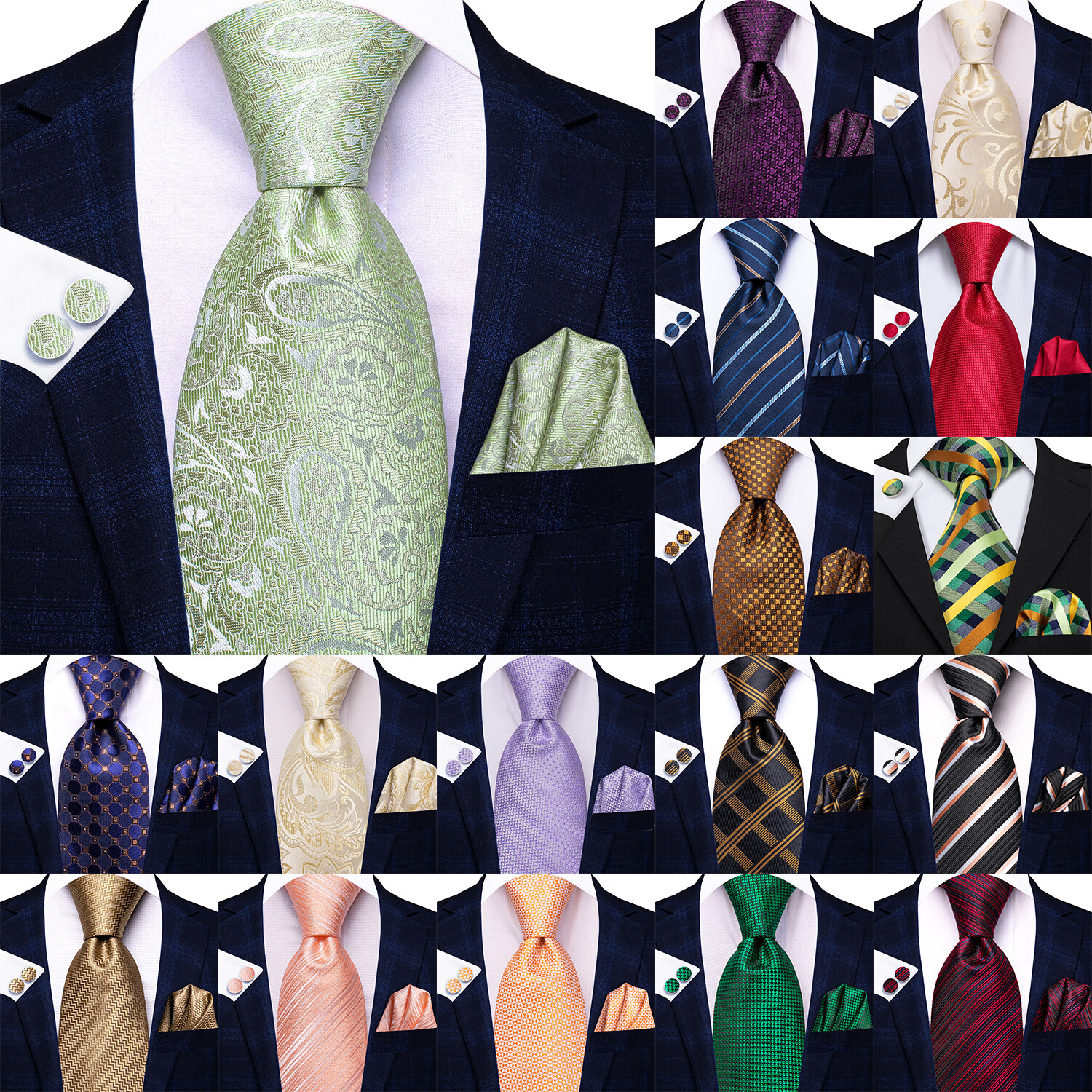 Mens Ties Tie Blue Red Black Pink Green Paisley  Necktie Hanky Set Wedding