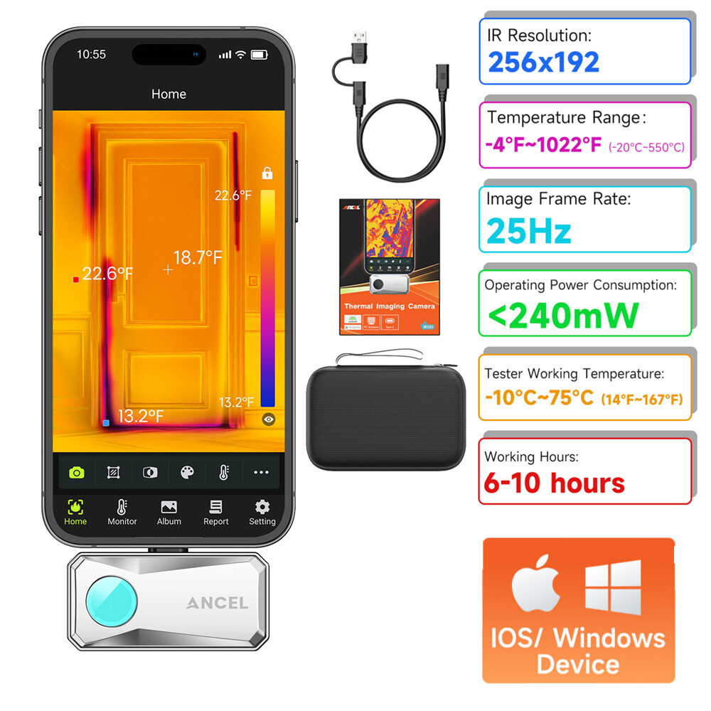 ANCEL Thermal Camera Imaging Inspection IR101 Fit for iPhone IOS Windows Tablet