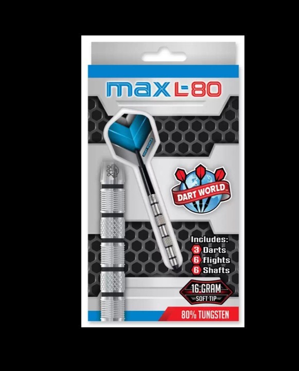 Dart World Max L-80 Tungsten 18gr Soft tip Set-Free Shipping- 6 Extra Flight/Sha