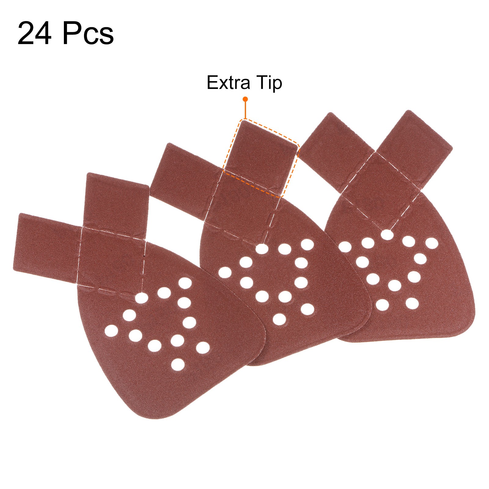 24pcs 180 Grit 12 Hole Hook Loop Sandpaper Triangular Sanding Pad with Extra Tip