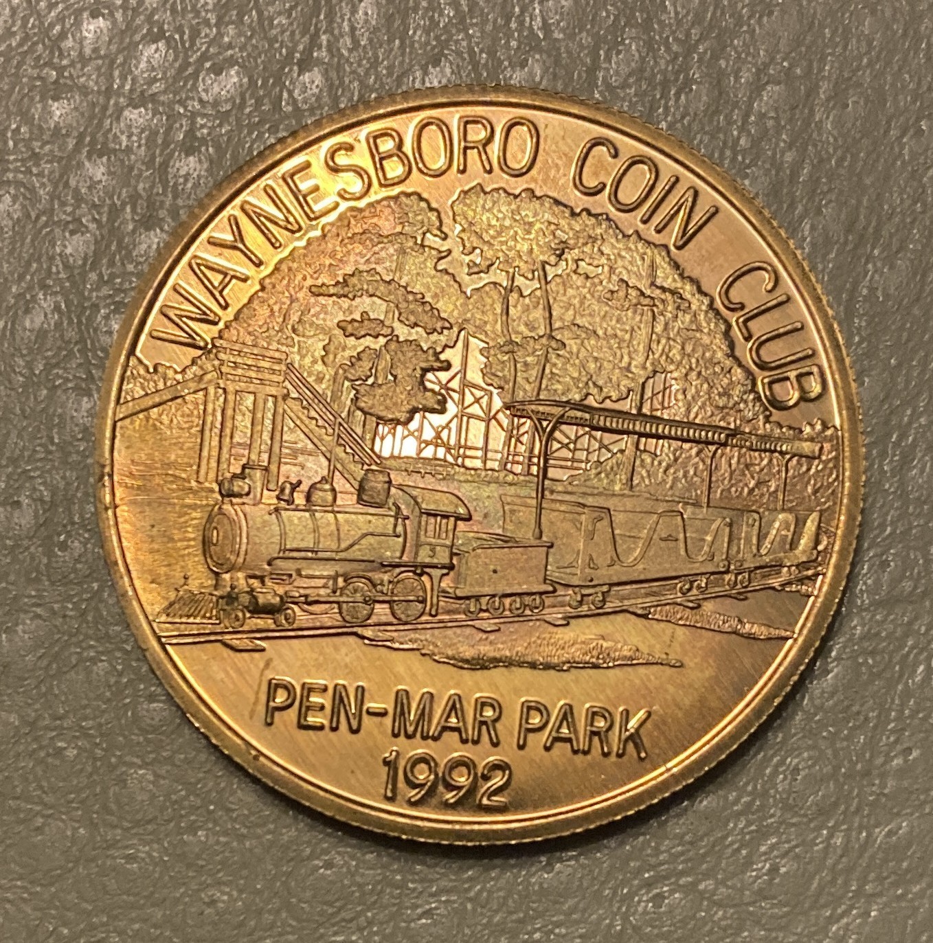 1992 Waynesboro PA Coin Club Token Pen-Mar Park Miniature Train Brass Token