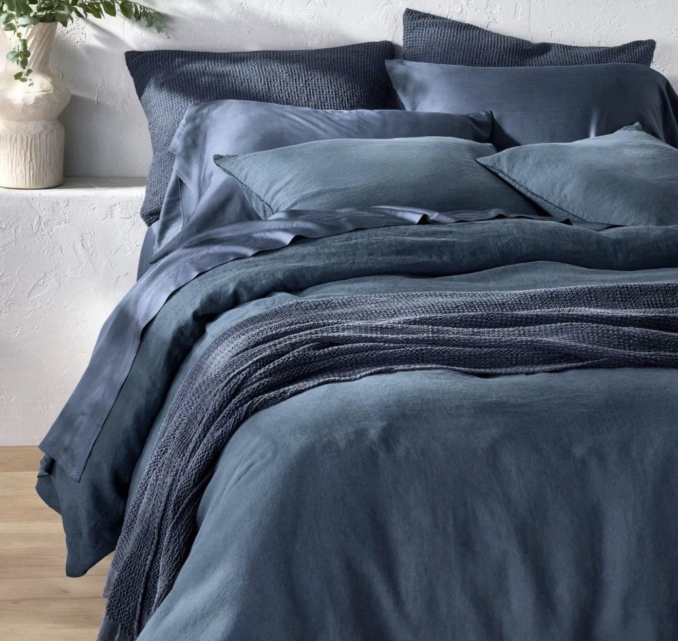King 400 Thread Count Rayon from Bamboo Sheet Set Dark Mineral Blue NEW