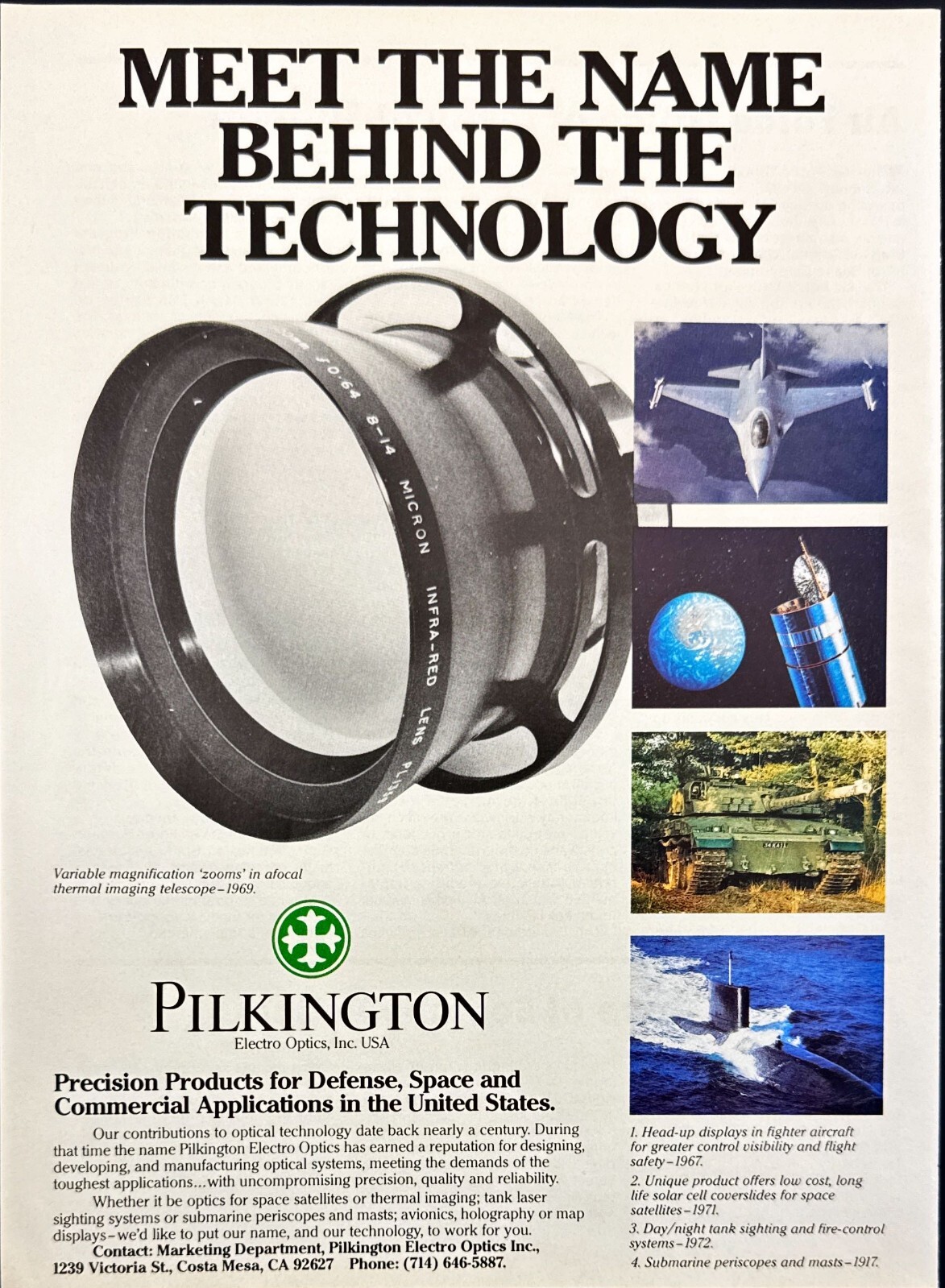 Pilkington Electro Optics Defense Space Applications Vintage Print Ad 1987