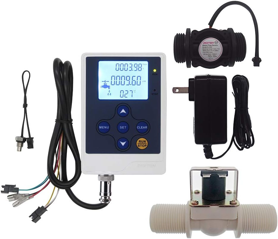 Water Flow Control LCD Display+G1"Flow Sensor Meter+G1"Solenoid Valve+12V power