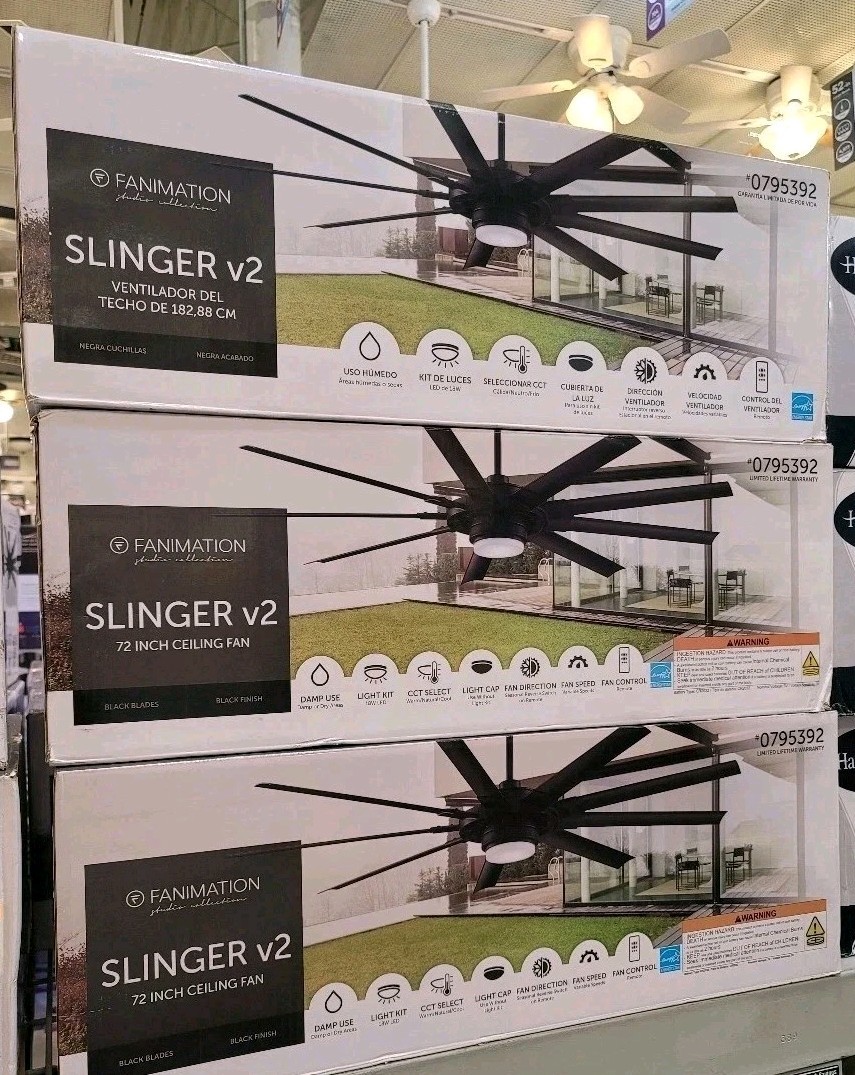 Fanimation Slinger v2 72-in Ceiling Fan with LED Light and Remote Control -Black