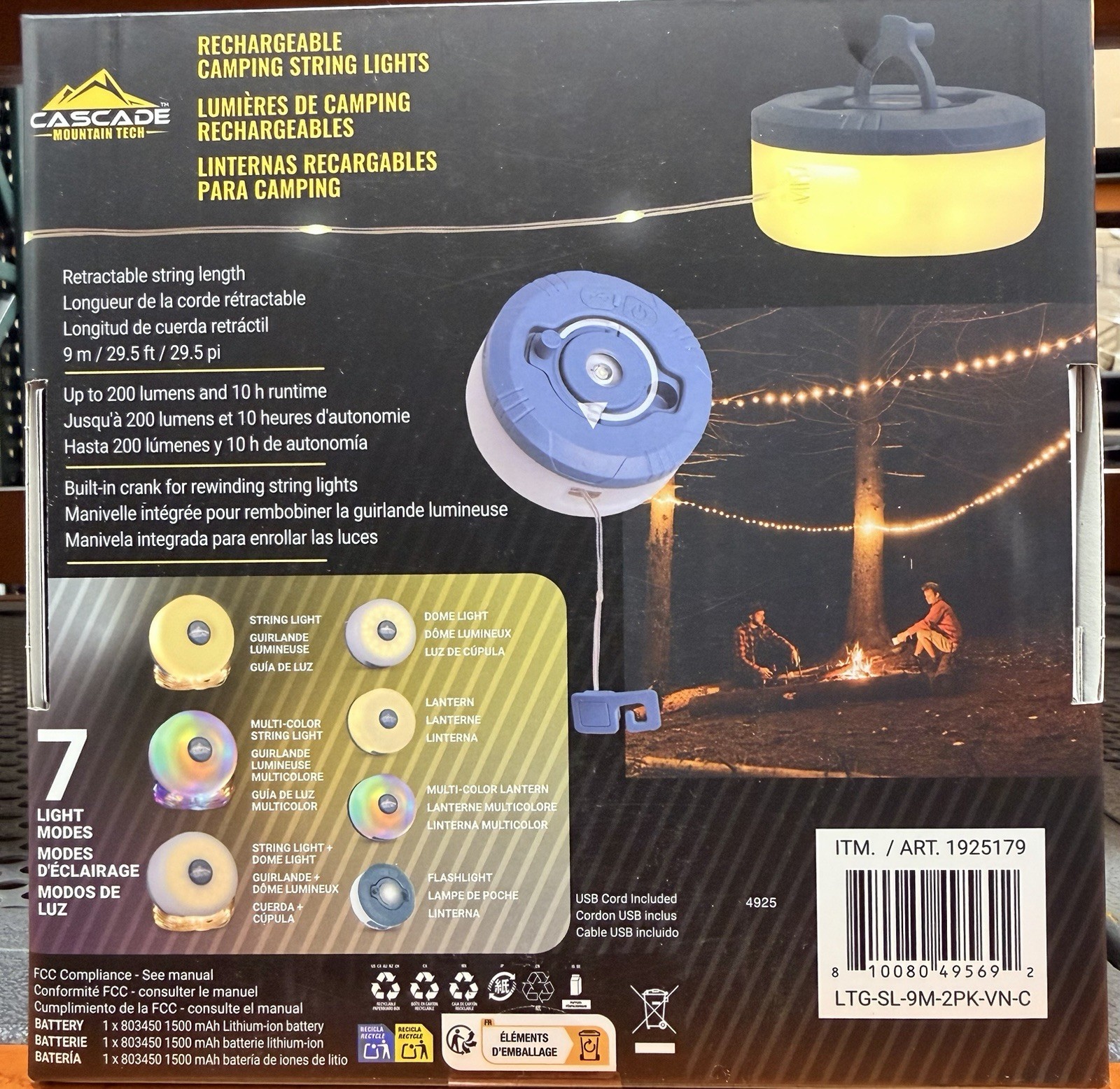 Cascade Mountain Tech LED Rechargeable USB String Lights 2-Pack 200lm 7 Modes
