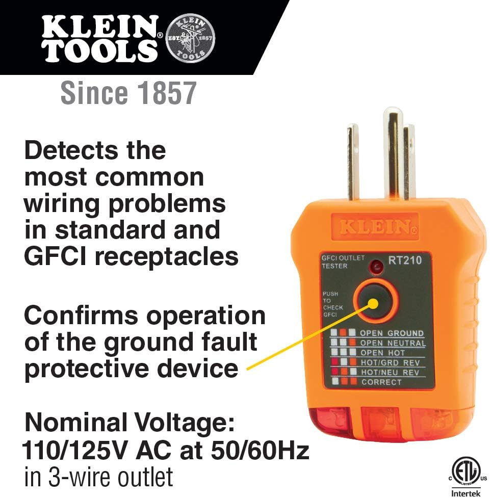 Klein Tools RT210 Outlet Tester for GFCI & Standard AC Electrical Outlets