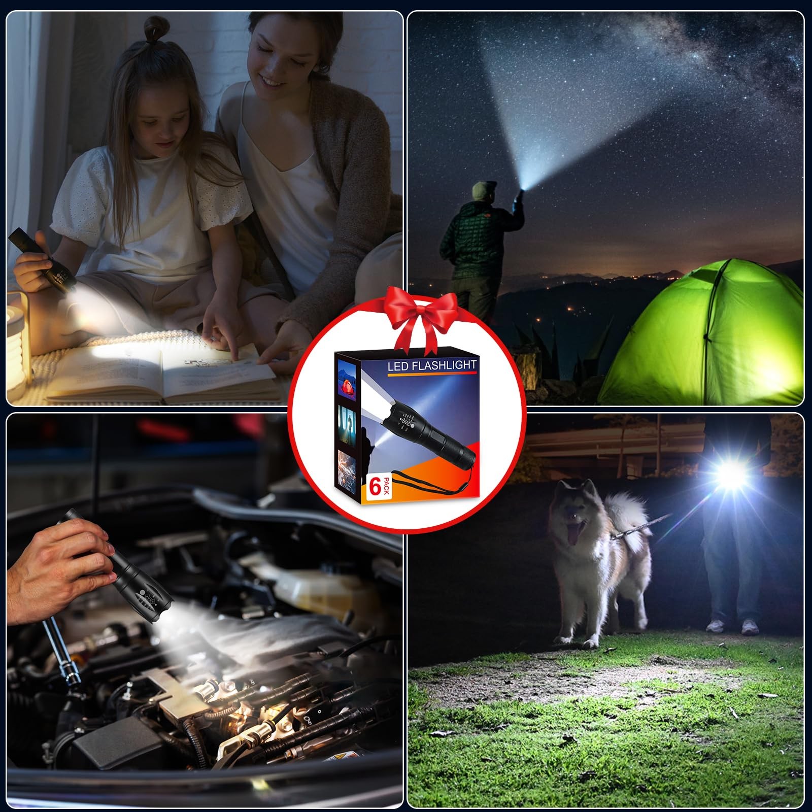 12Pack LED Flashlights High Lumens, 5Mode Tactical Flashlight 12Pack, Black