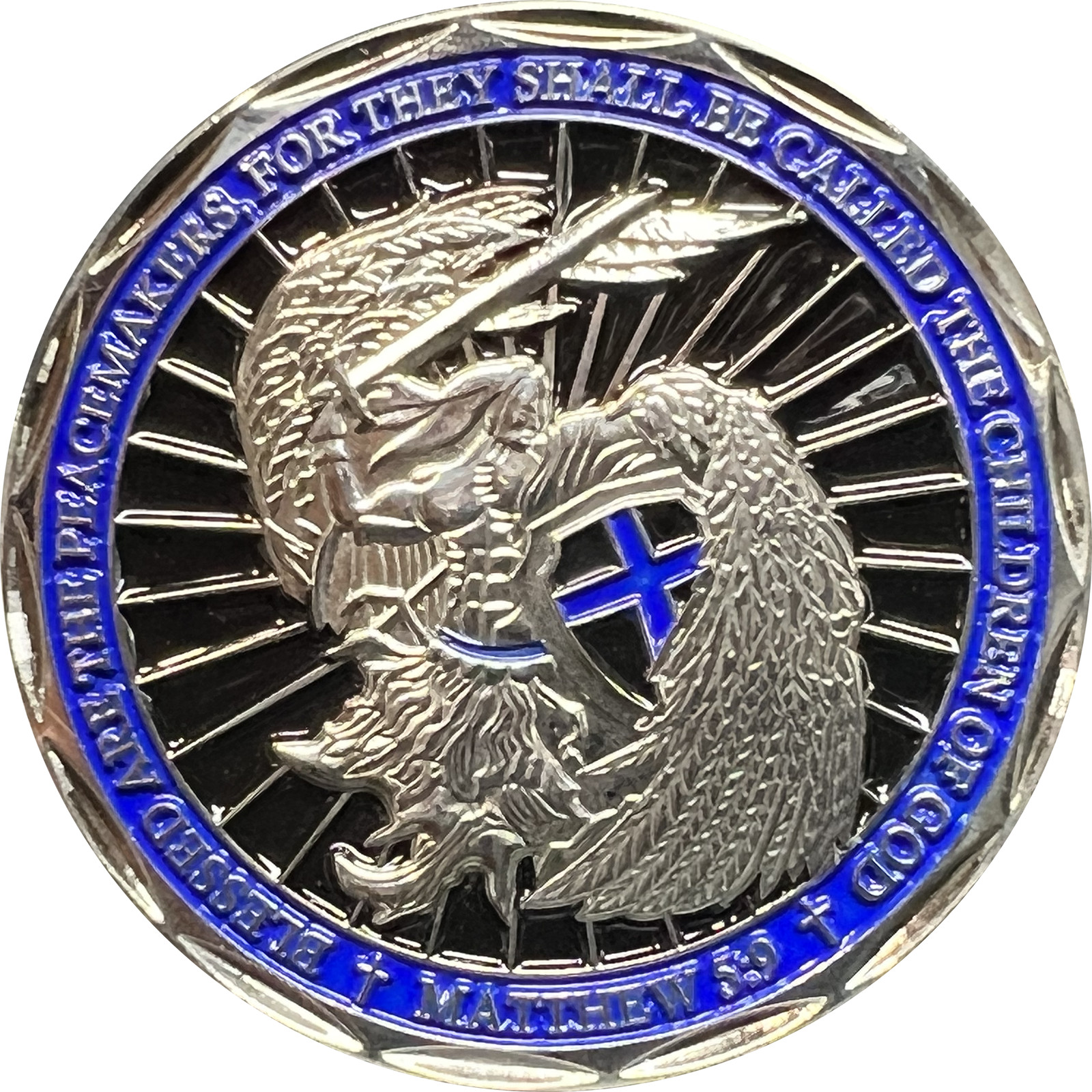 EL3-022 Saint Michael Police Prayer Challenge Coin Thin Blue Line St. Michael Pr