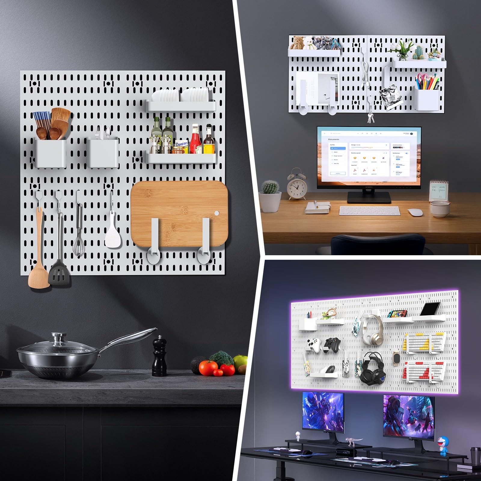 Peg Board 4 Pack PP Plastic Panels White Wall Organizer Heavy Duty Garage Tool