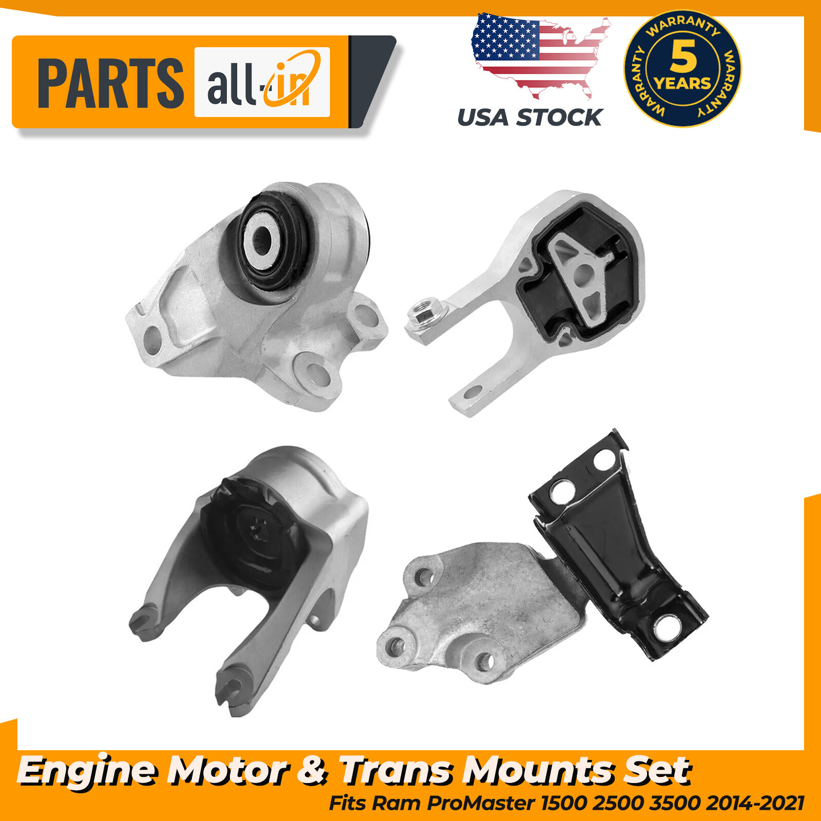 4Pcs Engine Mounts &Transmission Mount Fits Ram ProMaster 1500 2500 3500 2014-21