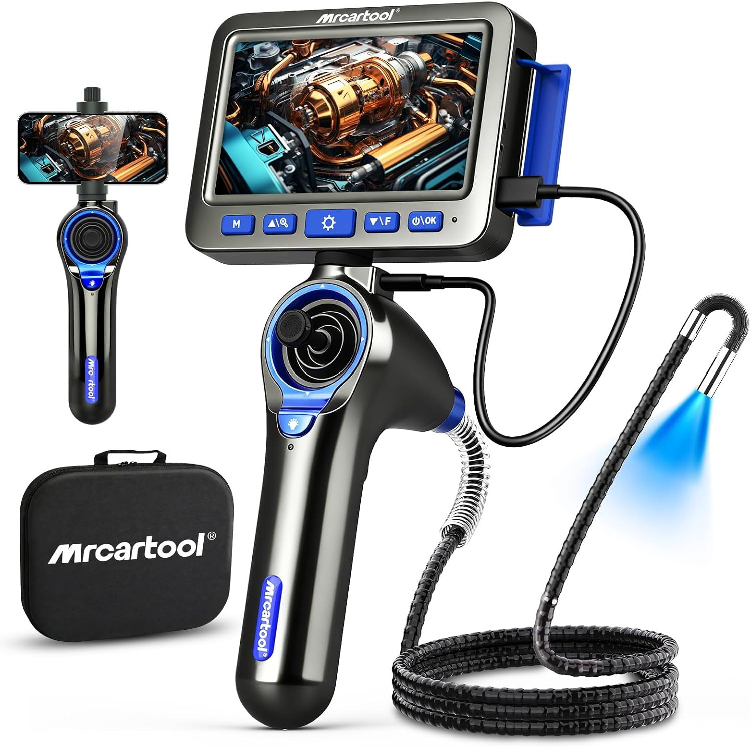 4-Way 360° Articulating Borescope Industrial Endoscope Inspection Camera 5-inch